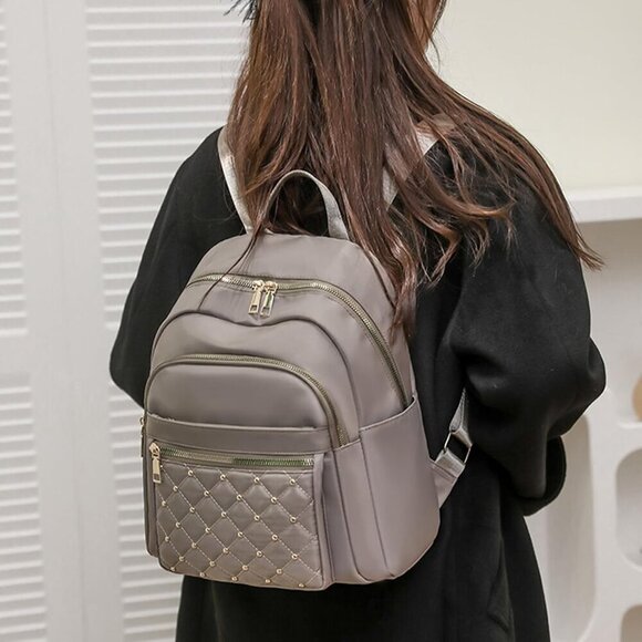 Mini Nylon Backpack for Women Lightweight Travel Purse Khaki Small Trendy Bag